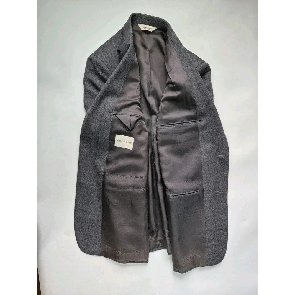 Pronto Uomo Mens Wool Sports Coat 40R Gray Herringbone 2 Button Blazer
